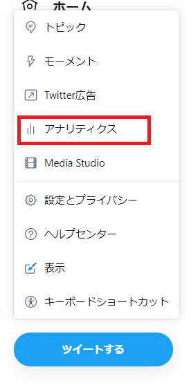 Twitterアナリティクスを開く