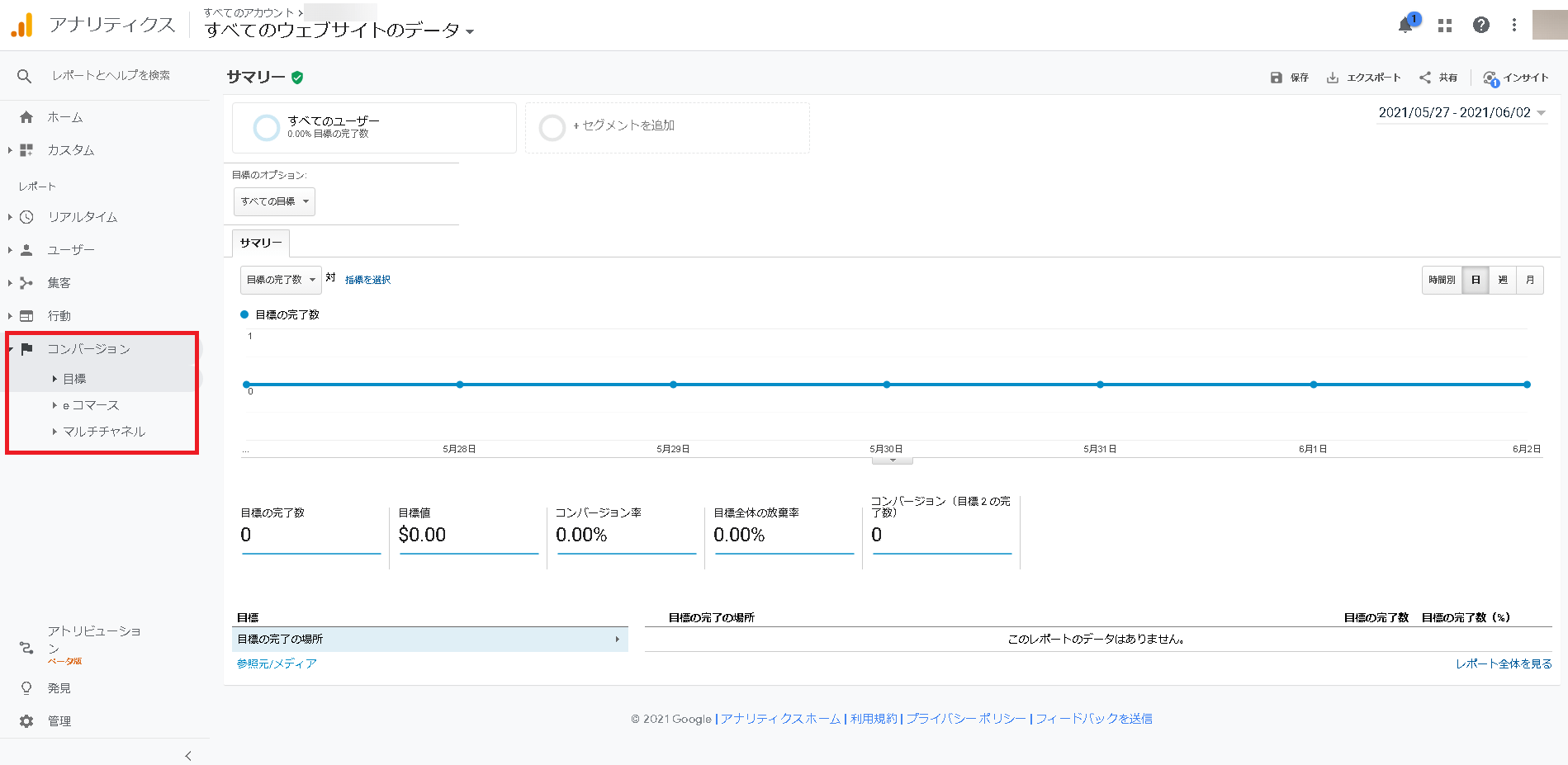 GoogleアナリティクスのCV測定結果の確認方法1