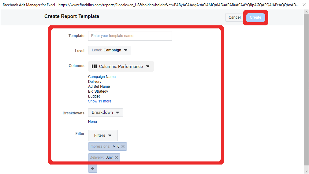 手順7：Create Report Template