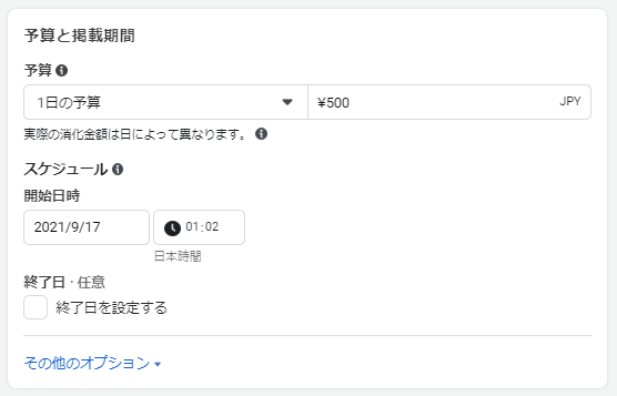 広告予算と掲載期間の設定